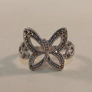 925 Silver Artisian Butterfly Heart Marcasite Ring Stamp 925 + NF Gorgeous Gift